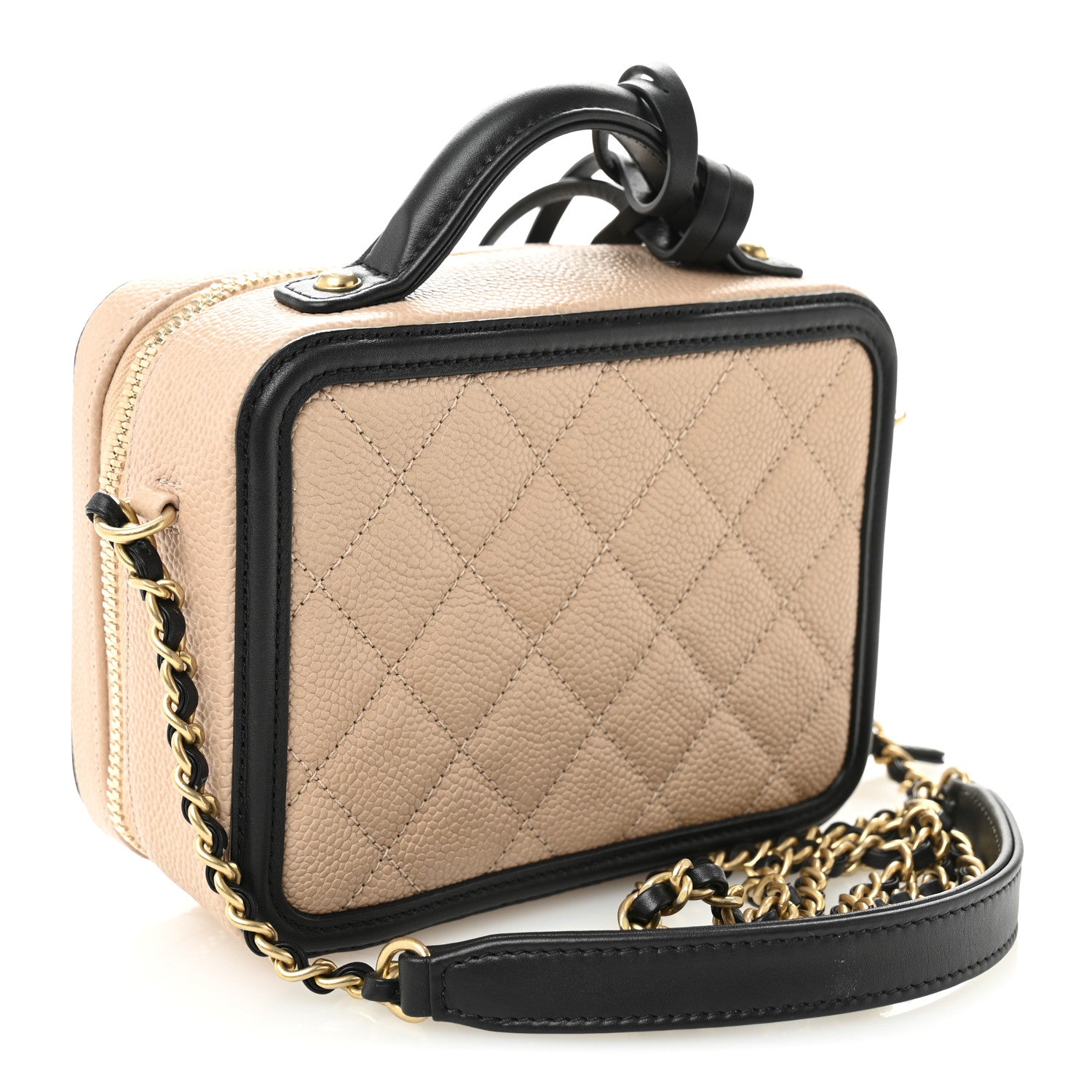 Chanel Caviar Quilted Small CC Filigree Vanity Case Beige Black 3 of 10