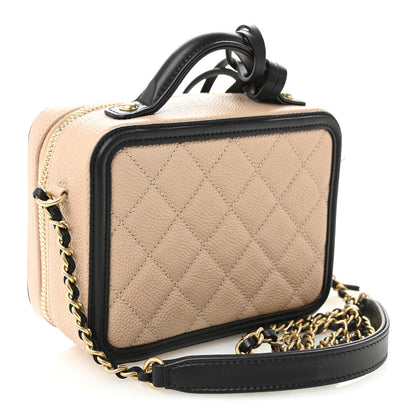 Chanel Caviar Quilted Small CC Filigree Vanity Case Beige Black 3 of 10