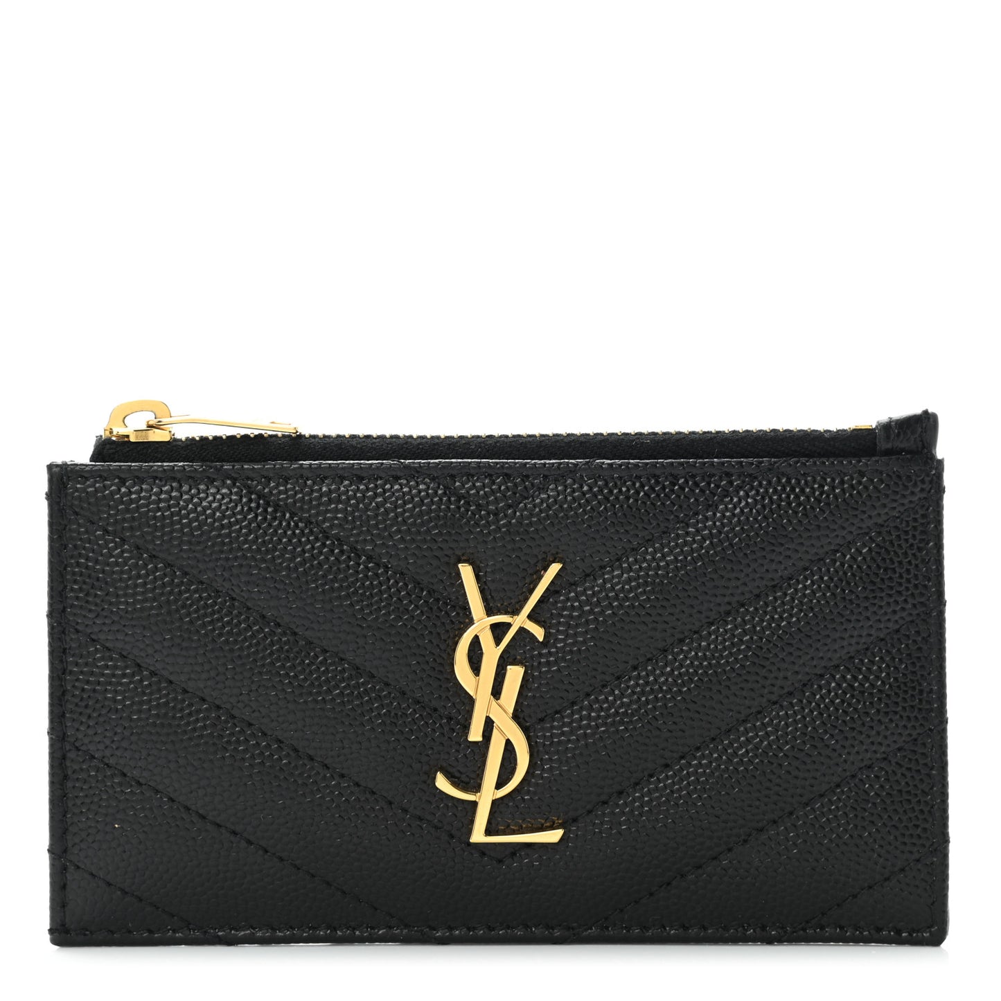 Grain De Poudre Matelasse Chevron Monogram Fragments Zippered Card Case Black