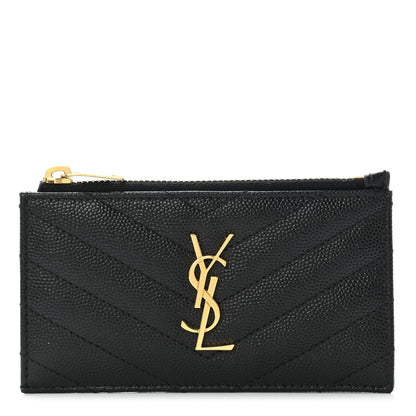 Saint Laurent Grain De Poudre Matelasse Chevron Monogram Fragments Zippered Card Case Black 1 of 8