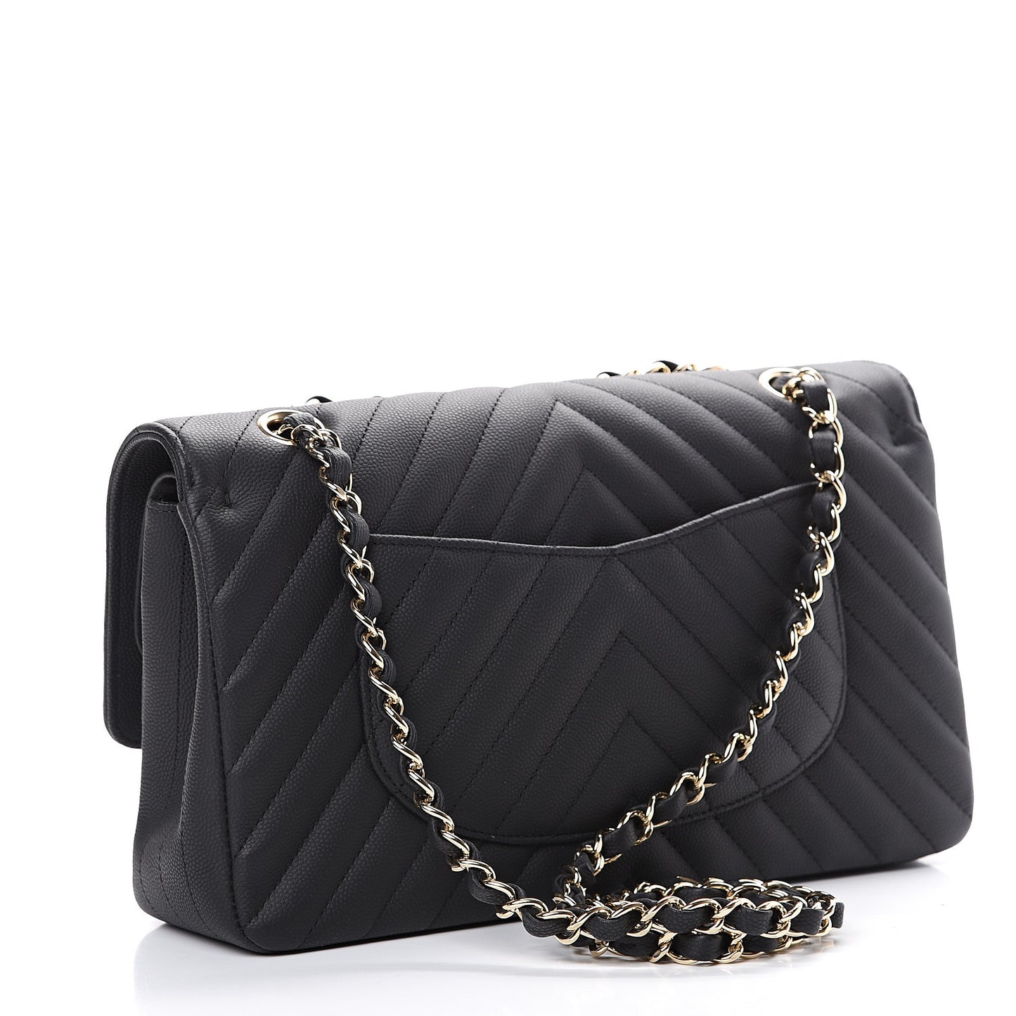 Caviar Chevron Quilted Medium Double Flap Black