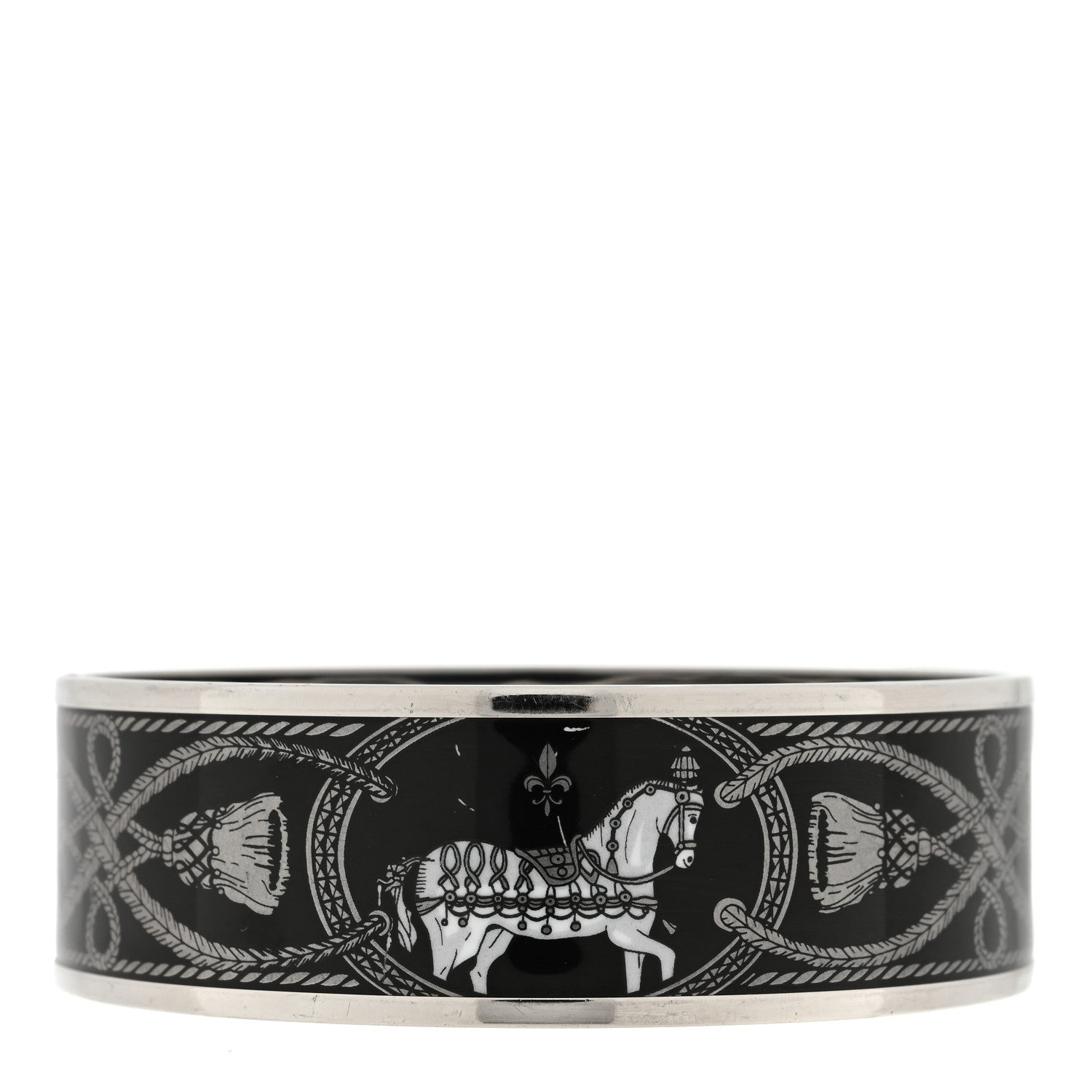 Hermes Enamel Printed Wide Grand Apparat Bracelet Black 1 of 4