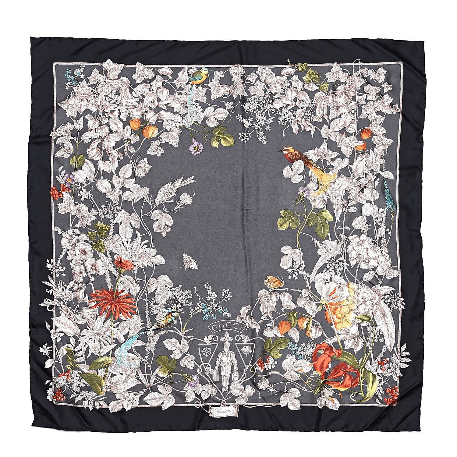 Gucci Silk Twill Wondergardenia Square Scarf Anthracite 1 of 4