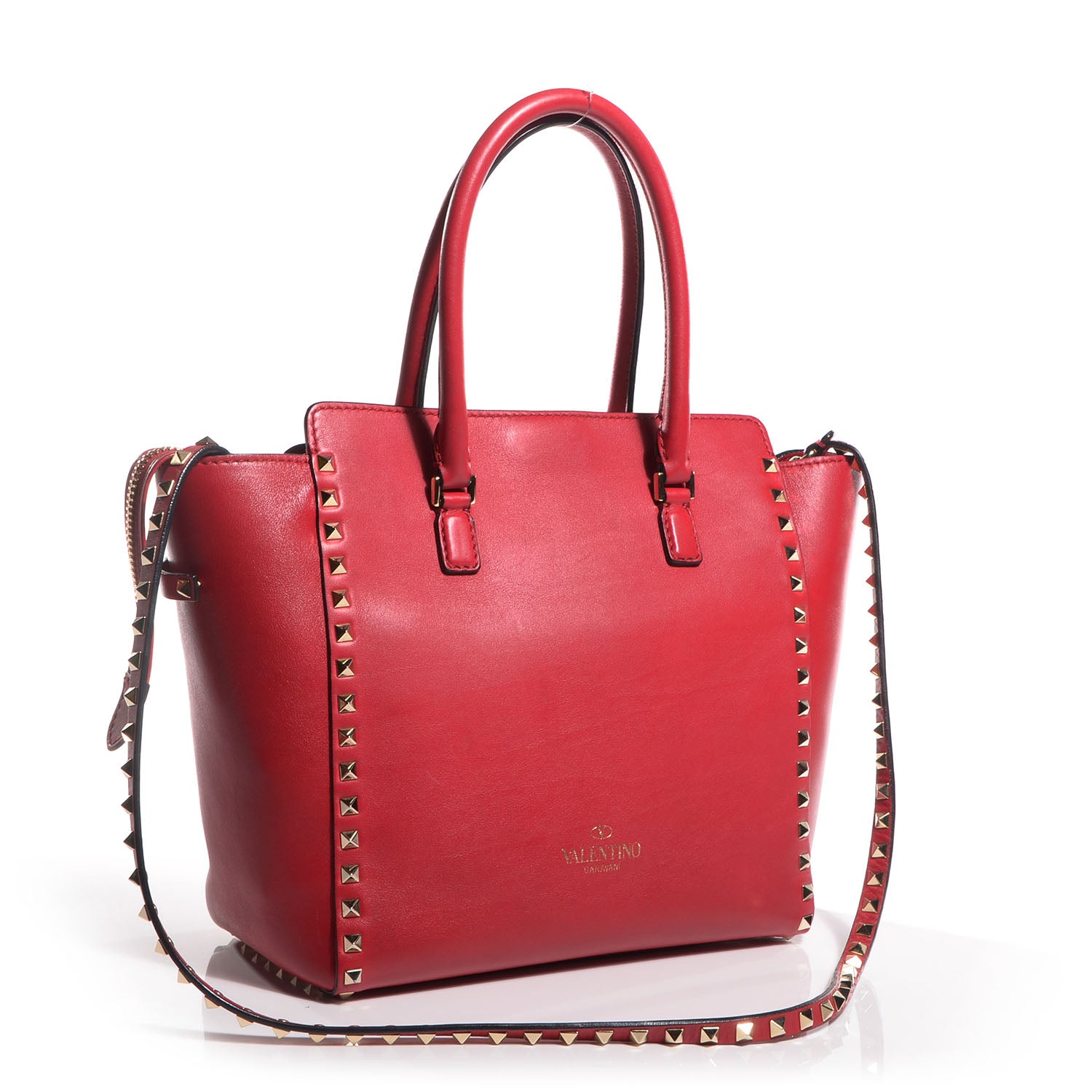 Valentino Garavani Vitello Rockstud Double Handle Tote Red 3 of 9