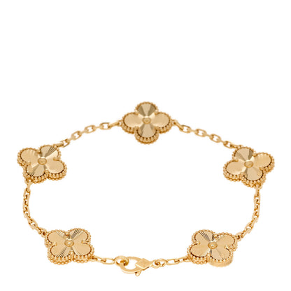 Van Cleef & Arpels 18K Yellow Gold 5 Motifs Guilloche Vintage Alhambra Bracelet 2 of 4