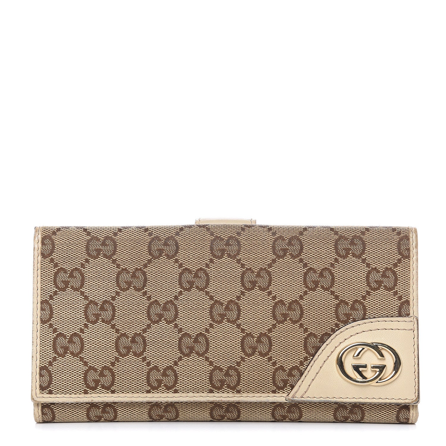 Gucci Monogram New Britt Continental Snap Wallet Off White 1 of 16