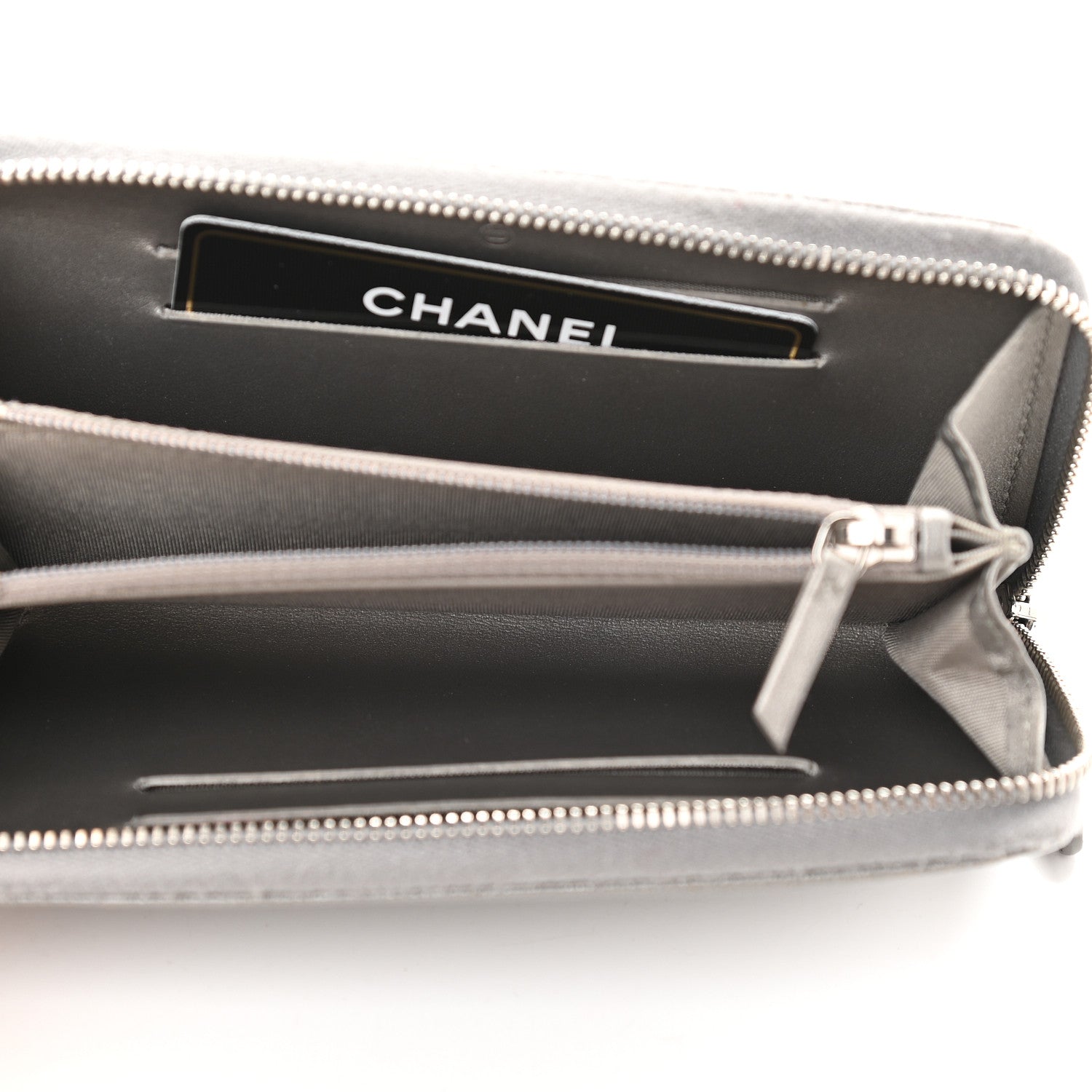 Chanel Metallic Caviar Quilted Medium Maxi CC Zip Around Wallet Grey 5 of 11