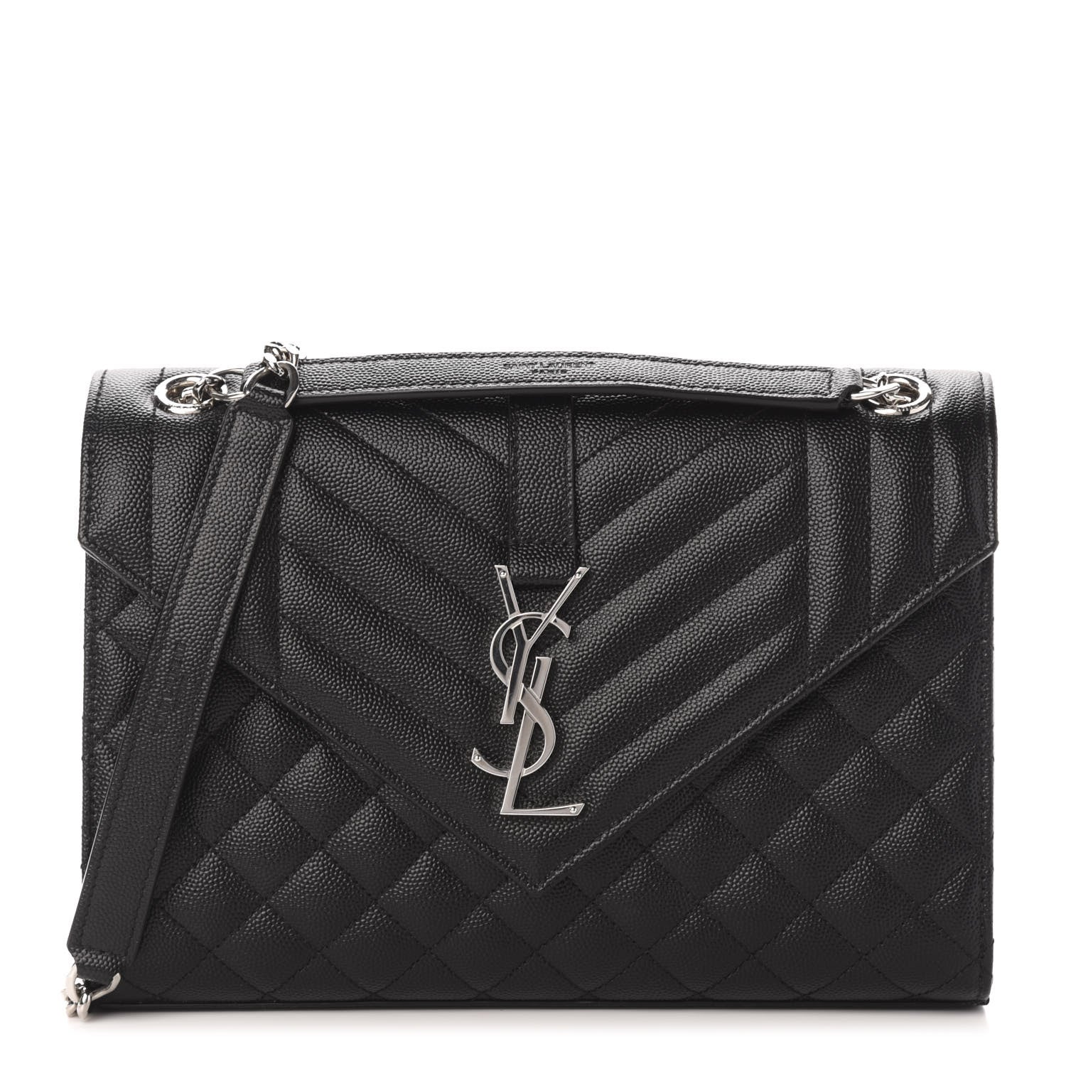 Saint Laurent Grain De Poudre Textured Mixed Matelasse Triquilt Medium Monogram Satchel Black 1 of 9