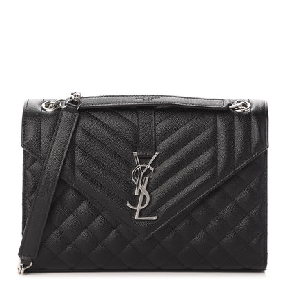 Saint Laurent Grain De Poudre Textured Mixed Matelasse Triquilt Medium Monogram Satchel Black 1 of 9