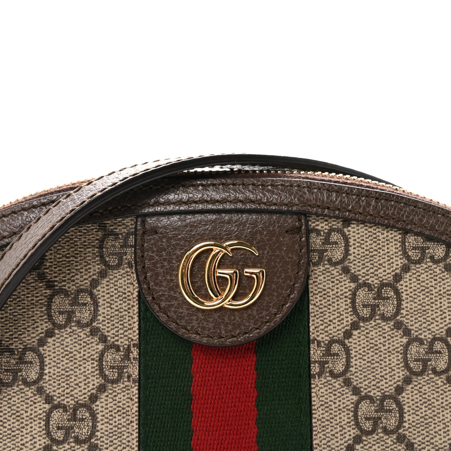 GG Supreme Monogram Textured Dollar Calfskin Web Small Ophidia Dome Shoulder Bag Beige Ebony New Acero Brown