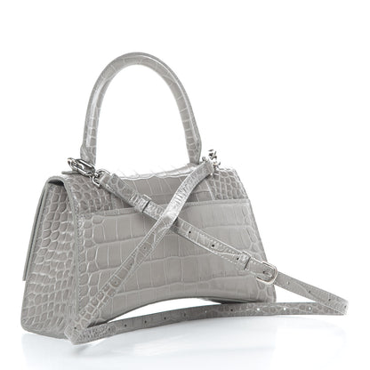Balenciaga Calfskin Crocodile Embossed Small Hourglass Top Handle Bag Grey 3 of 11