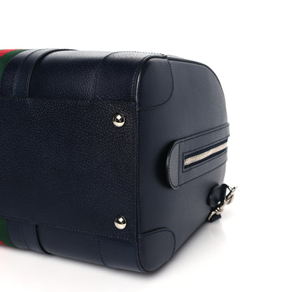 Gucci Textured Dollar Calfskin Web Medium Savoy Duffle Bag Blue 7 of 7