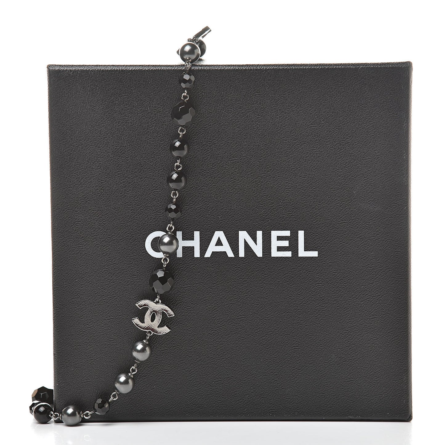 Ruthenium Bead CC Long Necklace Black
