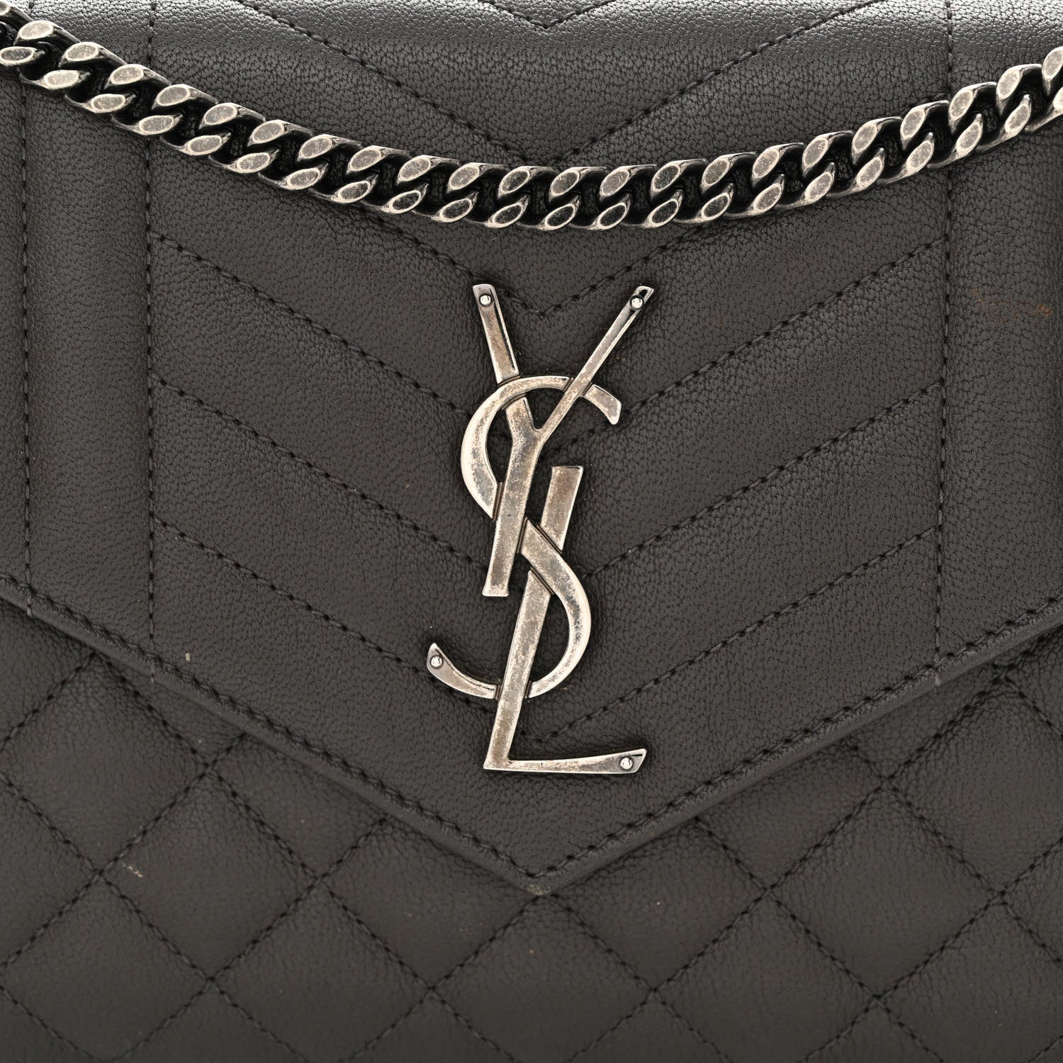 Saint Laurent Sheepskin Tri-Quilt Monogram Envelope Chain Wallet Earth 8 of 11