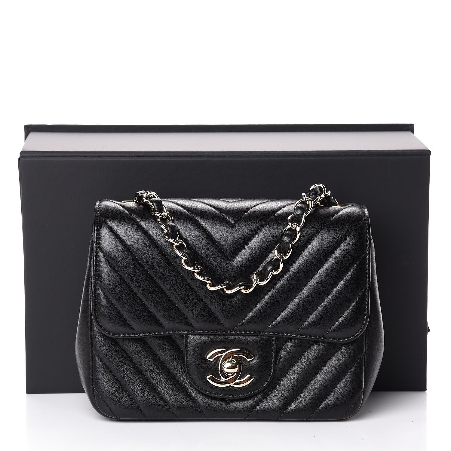 Chanel Lambskin Chevron Quilted Mini Square Flap Black 10 of 10