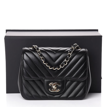Chanel Lambskin Chevron Quilted Mini Square Flap Black 10 of 10