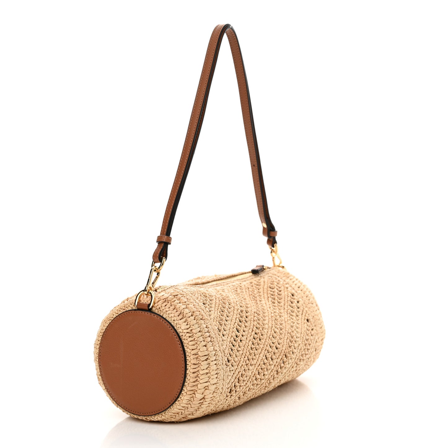 Raffia Calfskin Paula's Ibiza Bracelet Pouch Natural Tan