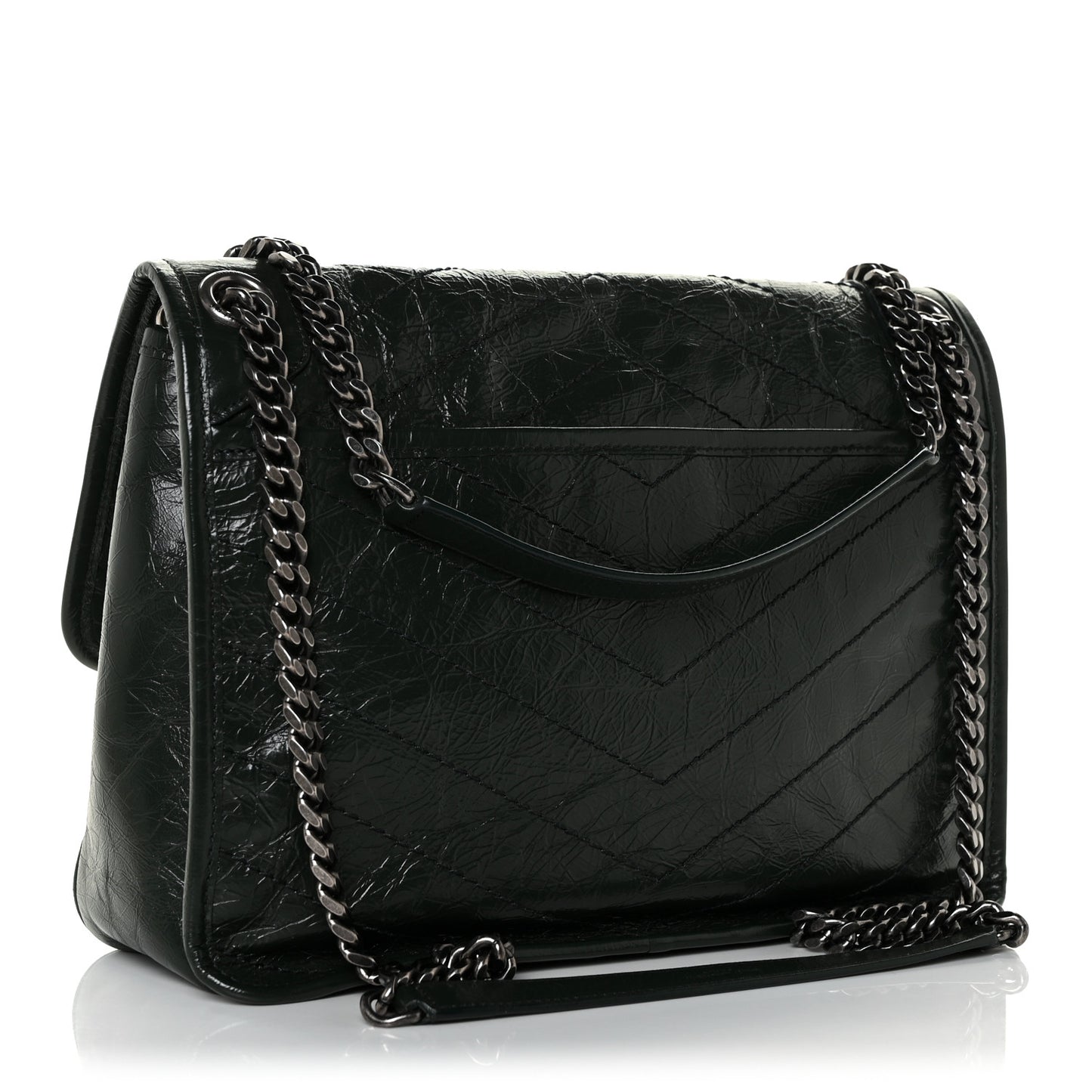 Crinkled Calfskin Matelasse Monogram Medium Niki Chain Satchel Dark Green