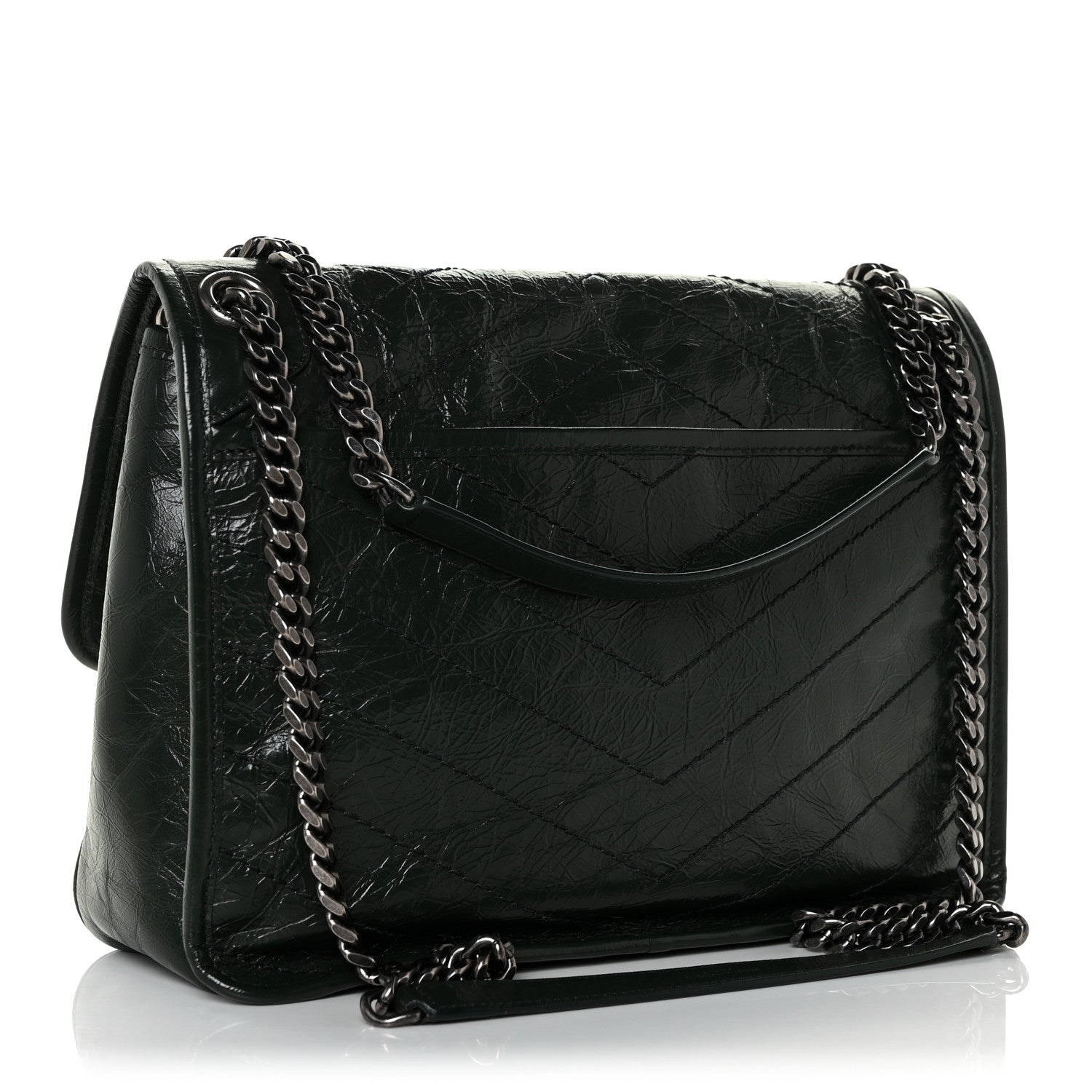 Saint Laurent Crinkled Calfskin Matelasse Monogram Medium Niki Chain Satchel Dark Green 3 of 11