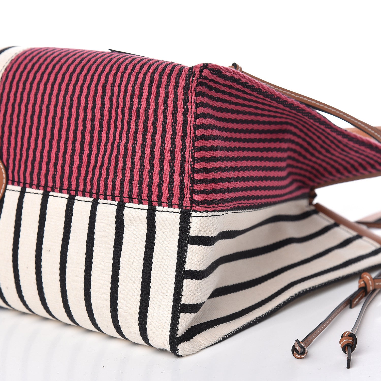 Loewe Canvas Calfskin Print Paulas Ibiza Stripes Cushion Tote Red White 10 of 11