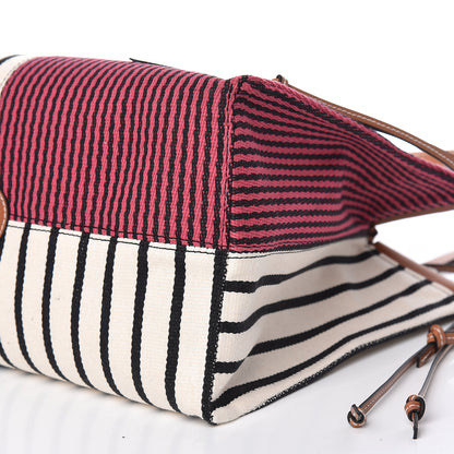 Loewe Canvas Calfskin Print Paulas Ibiza Stripes Cushion Tote Red White 10 of 11
