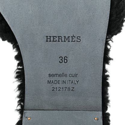 Hermes Woolskin Oran Sandals 36 Black 6 of 7