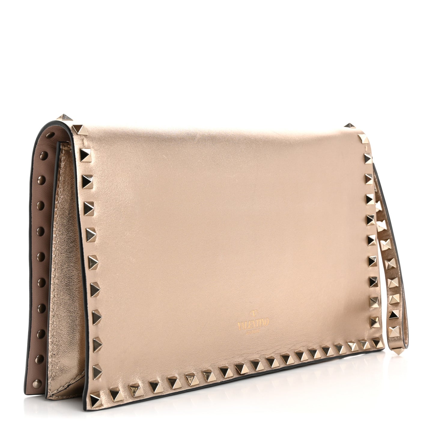 Metallic Nappa Rockstud Wristlet Clutch Skin