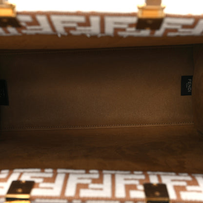 Fendi Woven Fabric Calfskin FF Medium Fendi Sunshine Shopper Tote Natural White Dark Honey 5 of 10