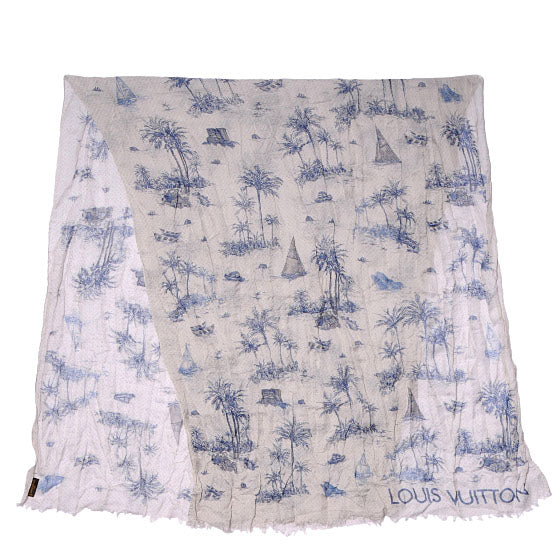 Louis Vuitton Cotton Linen Toile Etole De Louis Pareo Blue 4 of 7