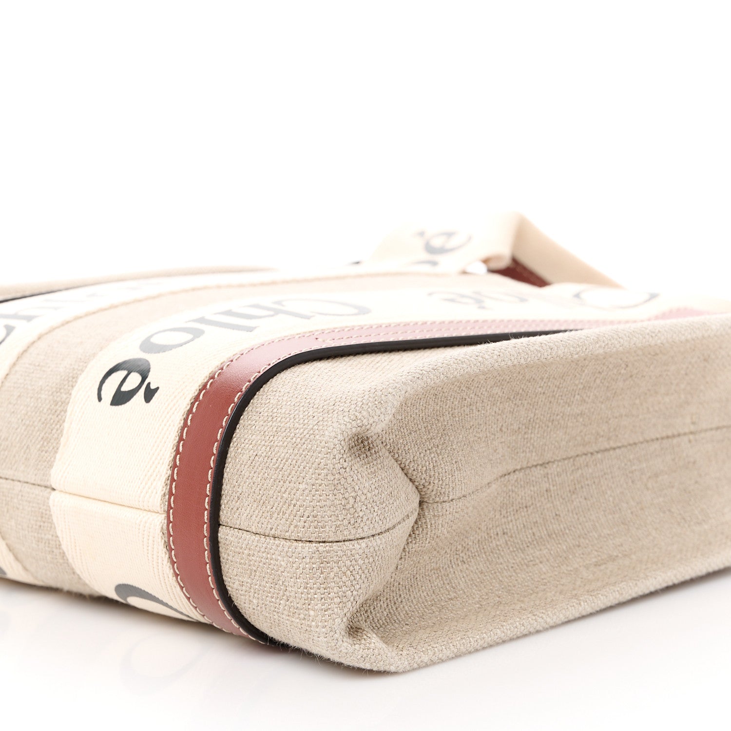 Chloe Linen Calfskin Small Woody Ribbon Tote With Strap White Brown 10 of 12