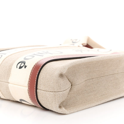 Chloe Linen Calfskin Small Woody Ribbon Tote With Strap White Brown 10 of 12