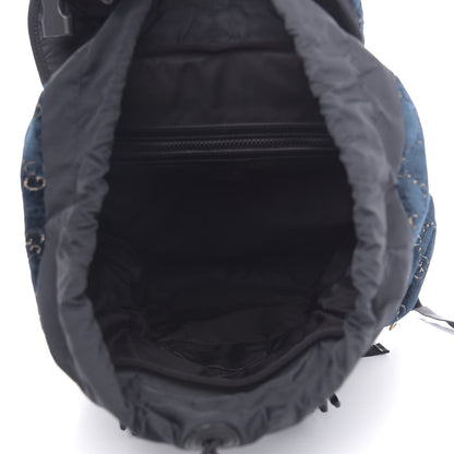 Gucci Velvet GG Monogram Web Medium Double Buckle Backpack Blue Beige Black 4 of 11