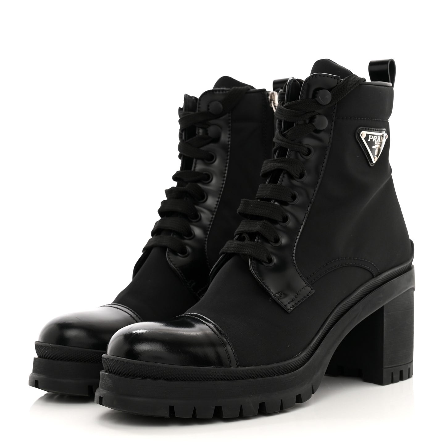 Spazzolato Re-Nylon Metal Triangle Logo Lace Up 55mm Ankle Boots 38.5 Black