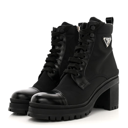 Prada Spazzolato Re-Nylon Metal Triangle Logo Lace Up 55mm Ankle Boots 38.5 Black 3 of 15