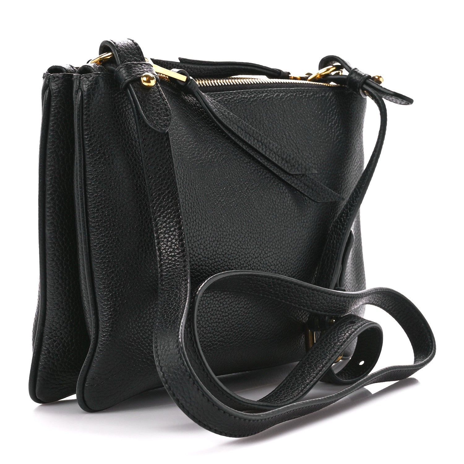 Prada Vitello Daino Double Zip Crossbody Bag Black 3 of 13