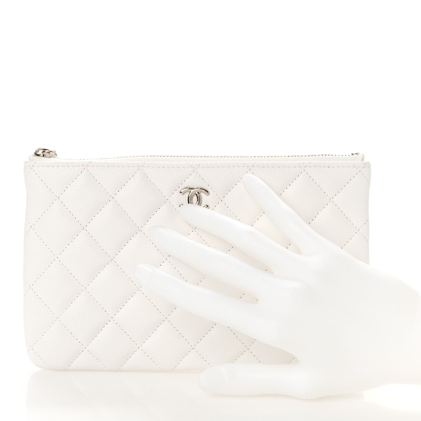 Caviar Quilted Cosmetic Case White