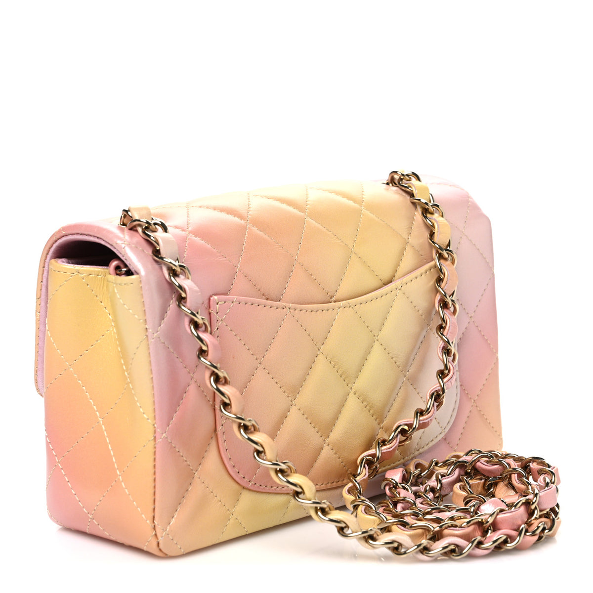 Lambskin Quilted Tie Dye Ombre Mini Rectangular Flap Yellow Multicolor