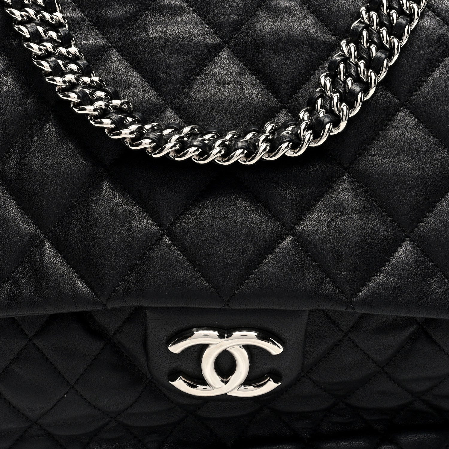 Chanel Washed Lambskin Quilted Maxi Chain Around Flap Black 8 of 10
