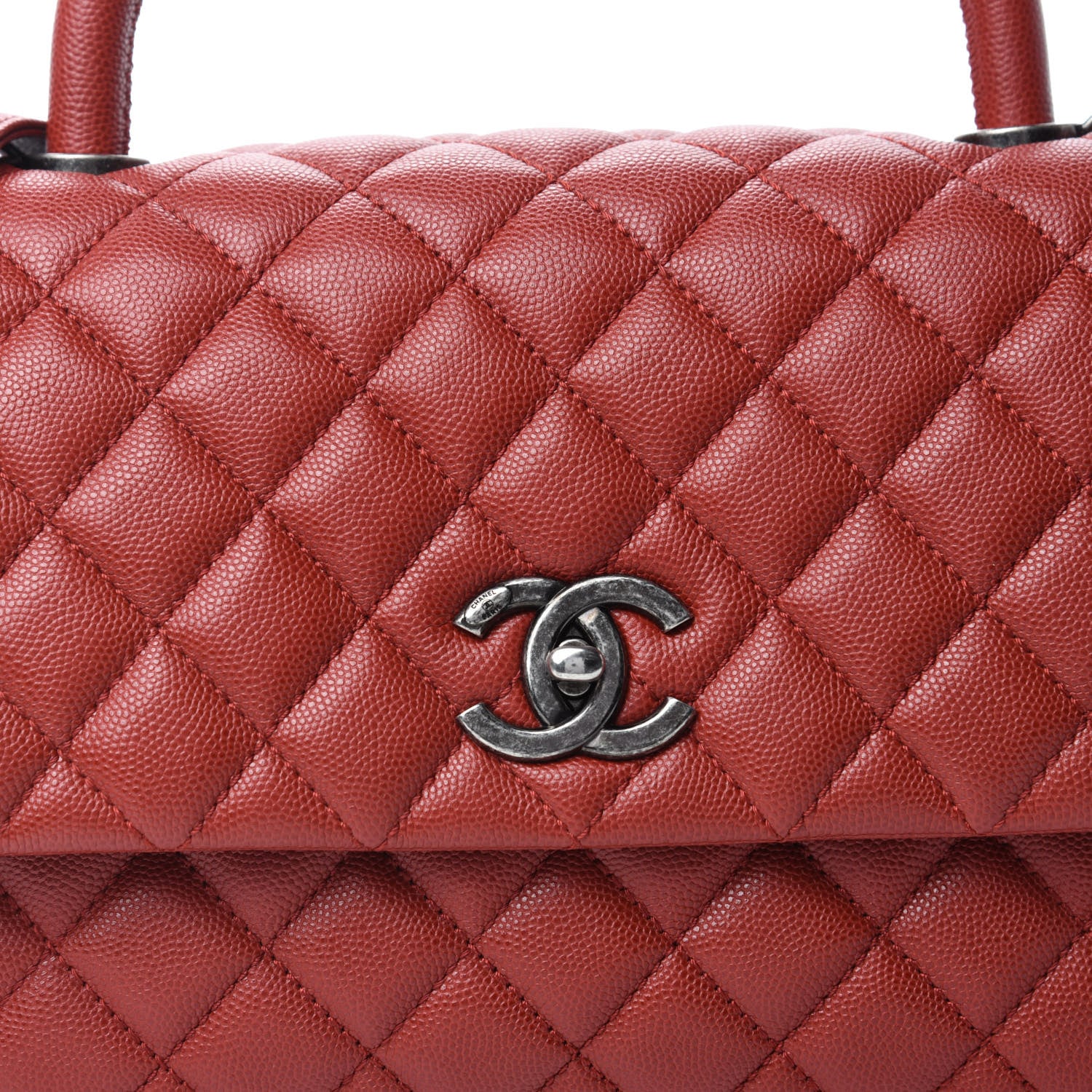 Chanel Caviar Quilted Small Coco Handle Flap Dark Red 10 of 11