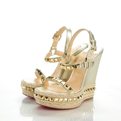 Christian Louboutin Nappa Silk Cataclou 140 Wedge Sandals 37 Sahara Light Gold 3 of 8