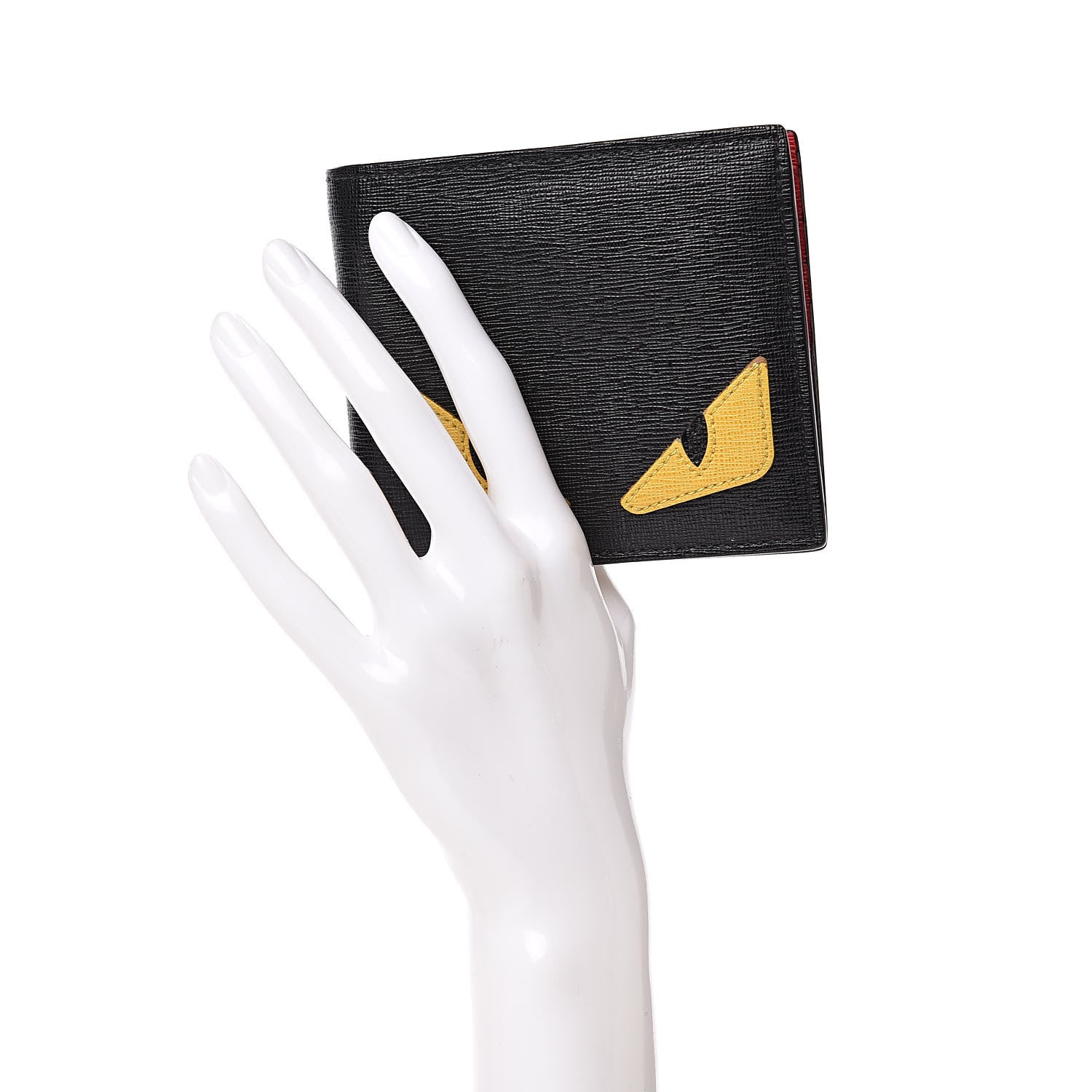 Fendi Vitello Elite Monster Eyes Inlay Bi-Fold Wallet Black Giallo Rosso 2 of 9