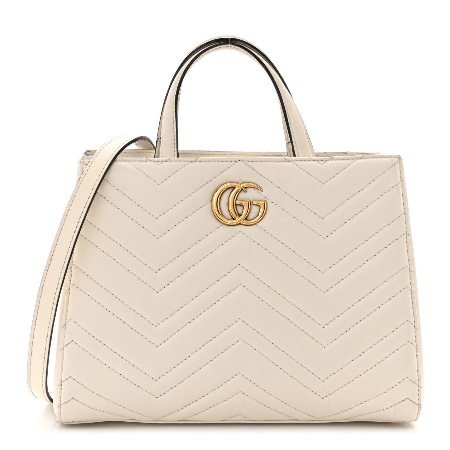 Calfskin Matelasse Small GG Marmont Tote White