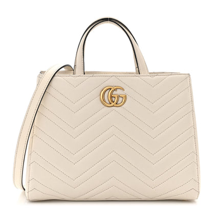 Gucci Calfskin Matelasse Small GG Marmont Tote White 1 of 17