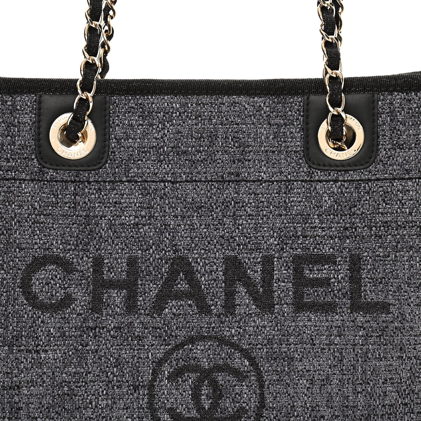 Woven Straw Raffia Small Deauville Tote Charcoal