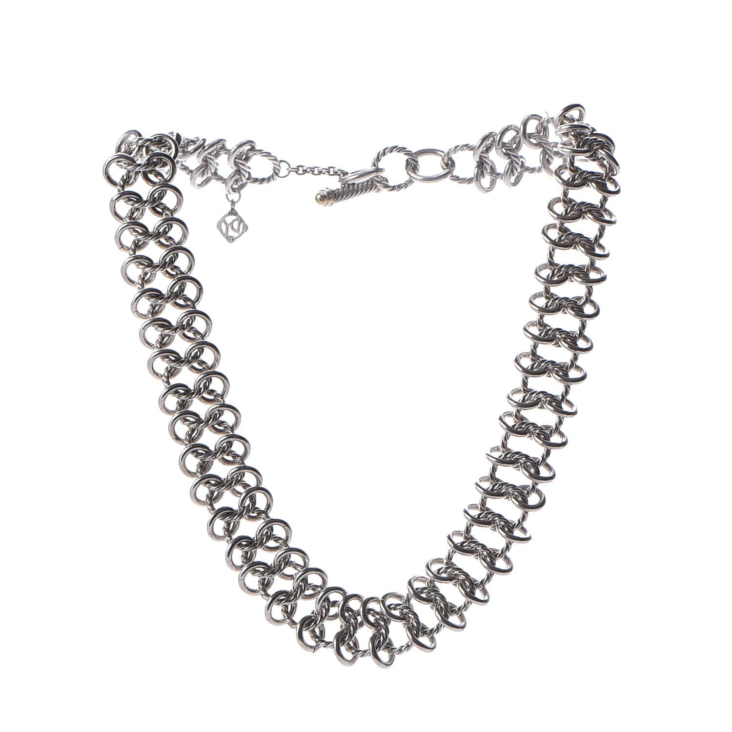 David Yurman Sterling Silver 18K Yellow Gold Atlas Chain Mail Necklace 3 of 5