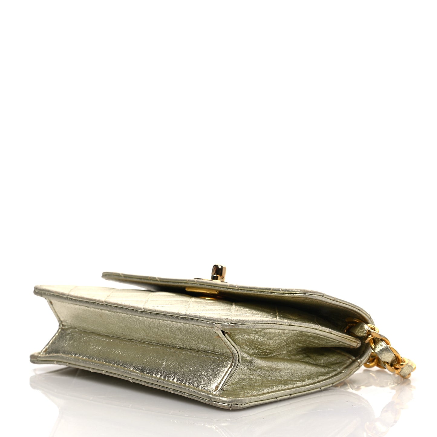 Metallic Lambskin Quilted Extra Mini Flap Gold
