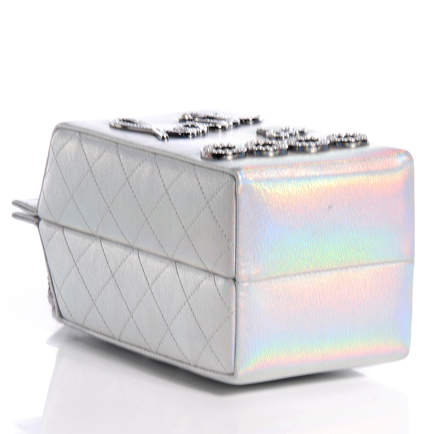 Metallic Goatskin Lait de Coco Milk Carton Bag Silver