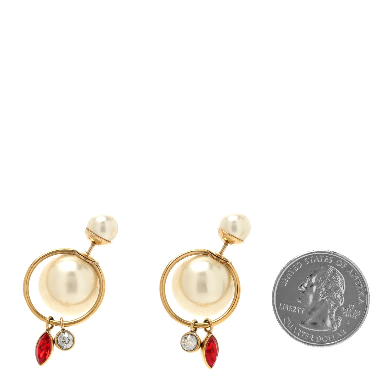 Christian Dior Pearl Crystal Mise En Dior Tribal Dangle Earrings Gold Red 2 of 4