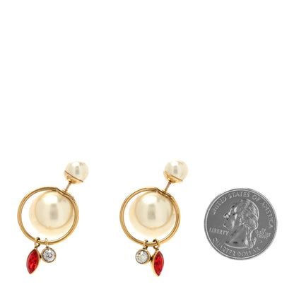 Christian Dior Pearl Crystal Mise En Dior Tribal Dangle Earrings Gold Red 2 of 4