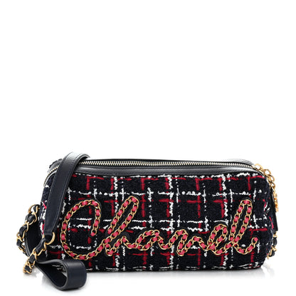 Chanel Tweed Calfskin Signe Bowling Bag Navy Multicolor 1 of 10